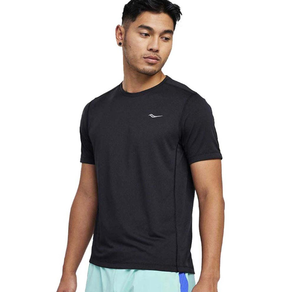 SAUCONY Men's Stopwatch Running T-Shirt XL Black Short Sleeve NWT